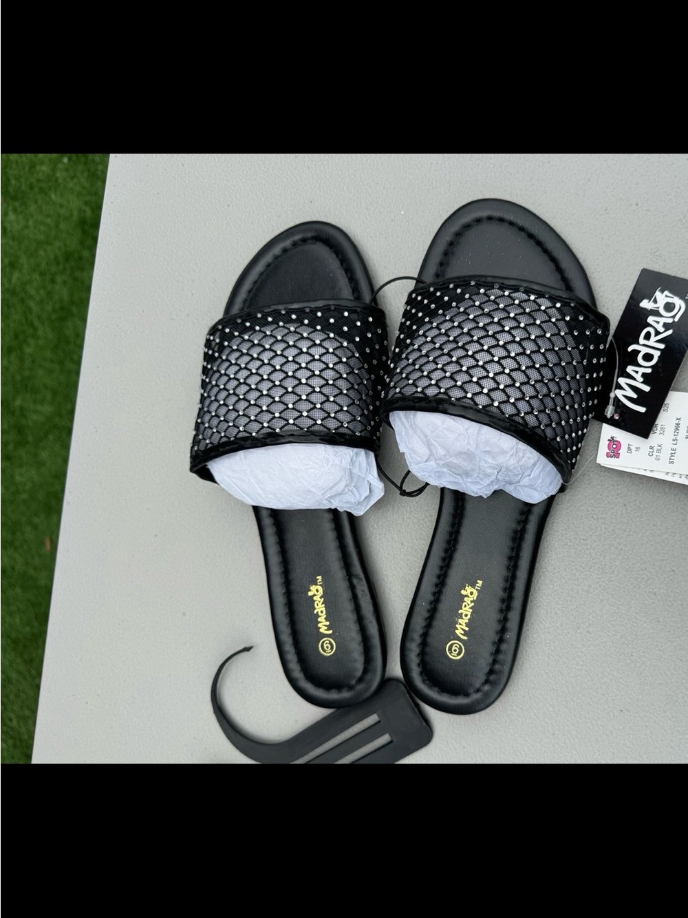 Ladies Black Mesh Sandal with rhinestones